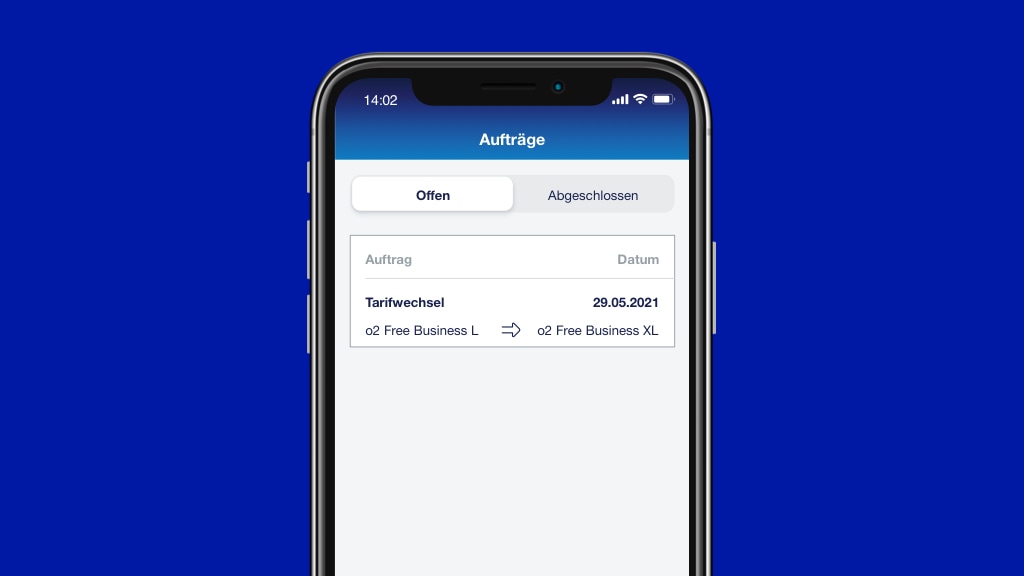 Auftragsübersicht: o2 Business App