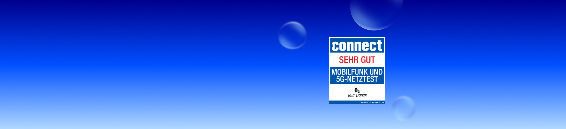 5G-Netztest, ausgezeichnet für O₂ im Heft 1/2026. Unten steht die Website www.connect.de