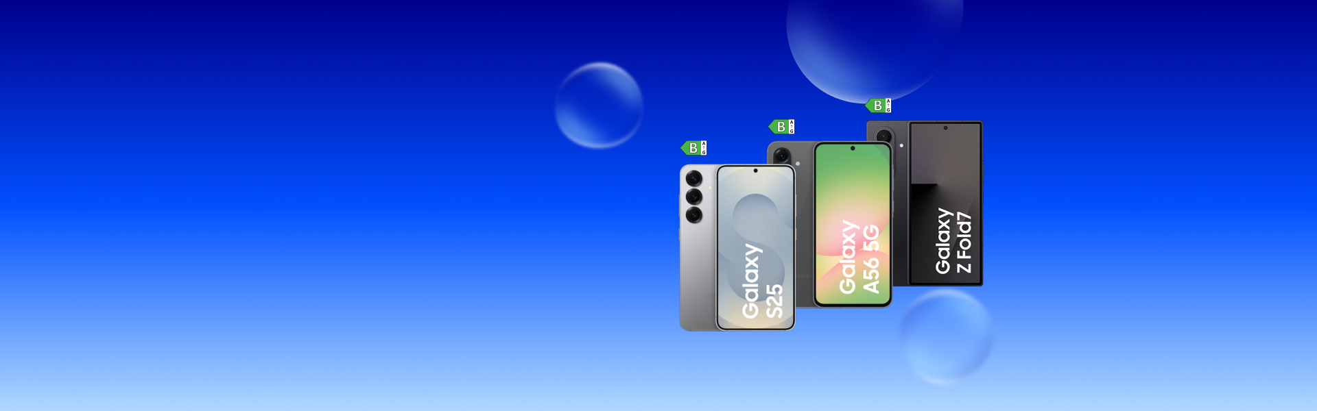 Abbildung von Samsung Galaxy S25, A56 und Z Fold7